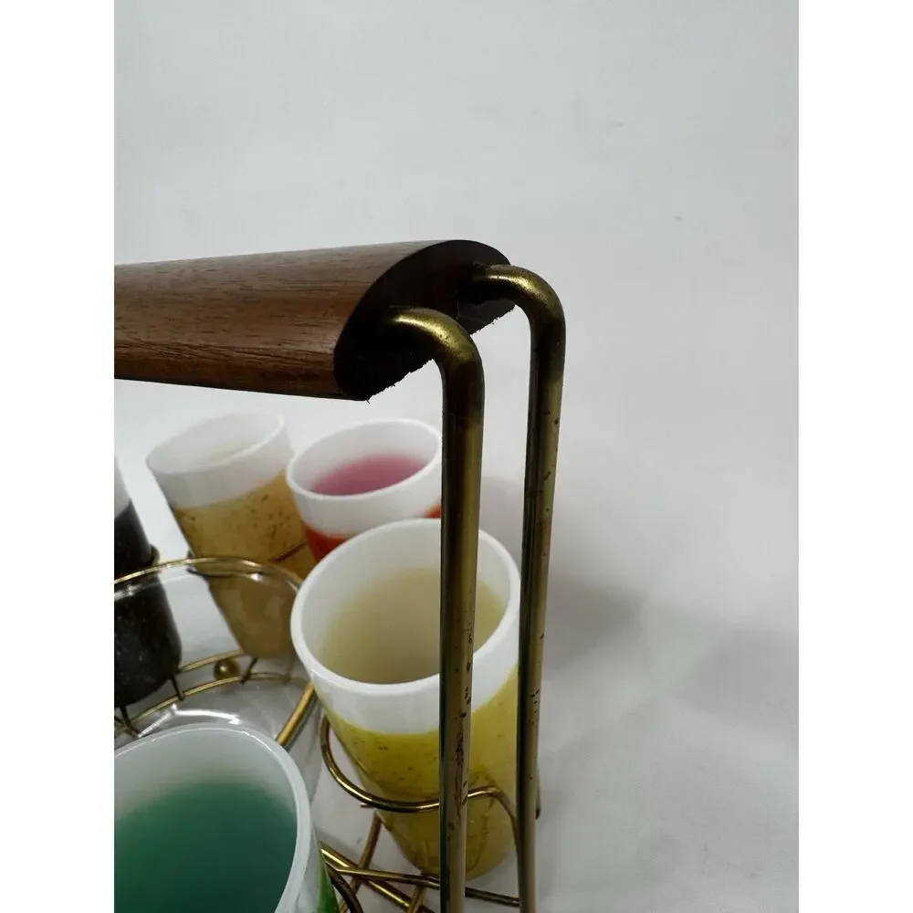 Galamite Glitter Fire King Glass 7 Tumbler Set With Caddy and Ice Bowl